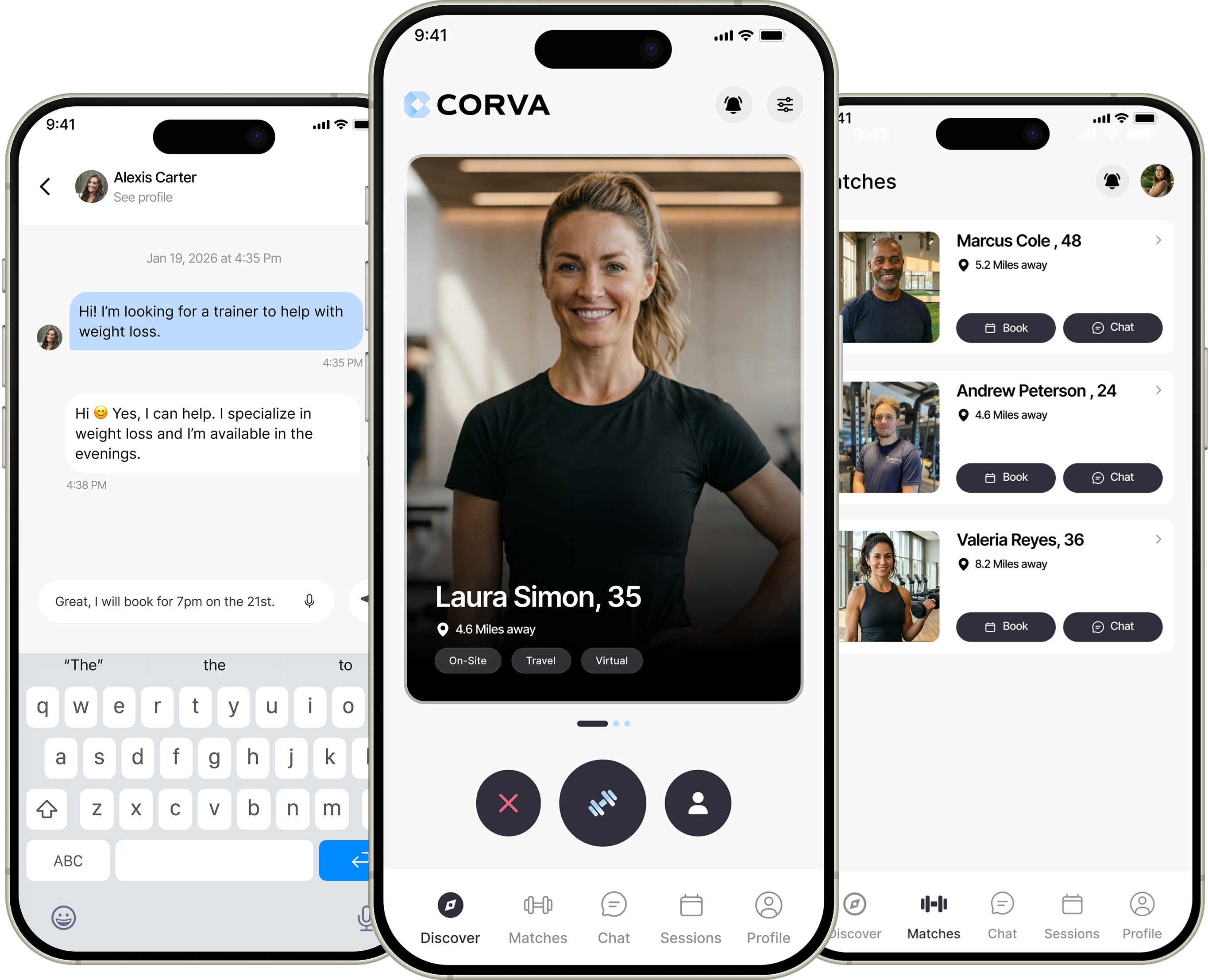 Corva app mockup
