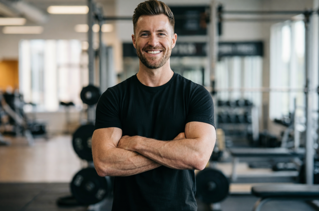 Male personal trainer smiling in a gym