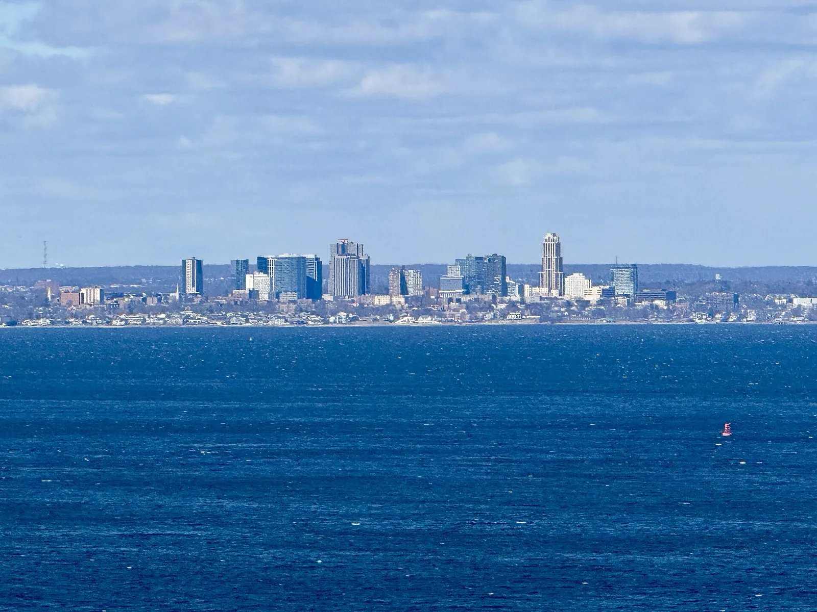 The New Rochelle skyline seen across Long Island Sound